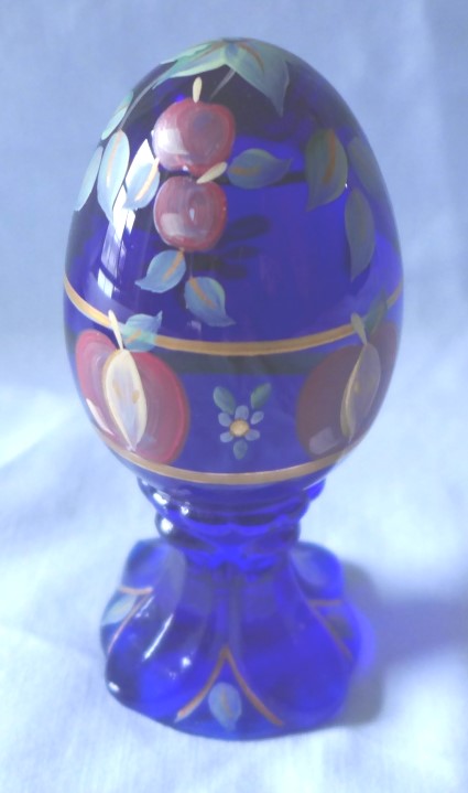 Fenton, Art, Fenton Louise Piper Hand Painted Blue Roses On White Satin  Egg
