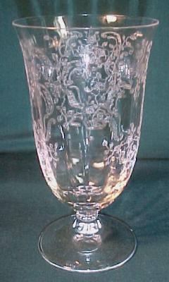 Fostoria Willowmere Clear Glass 9 oz Footed Tumbler Etched Roses  5 1/4" 