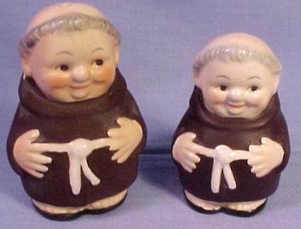 This salt and pepper set is in the popular Brown Friar Tuck series put out This salt and pepper set is in the popular Brown Friar Tuck series put out