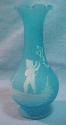Westmoreland Mary Gregory 6" Blue Mist Vase Boy w Kite