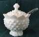 Fenton Milk Glass Hobnail 4-1/2" Jam Jar W Lid & Spoon