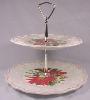 Westmoreland Paneled Grape 2-Tier Tidbit With Poinsettia Design