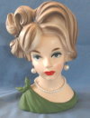 Napco C7294 7-1/2" Lady Head Vase In Green Draped Dress 